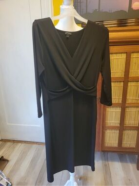 NWOT Ann Taylor Black Wrap-Style Midi Dress l PTP 16
